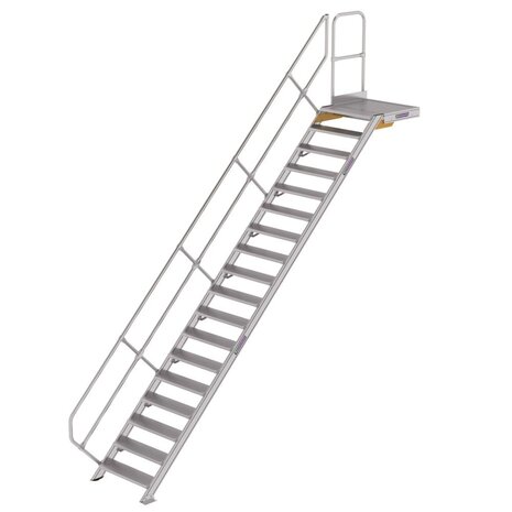 Roossien Vaste trap met platform 45°, 18 treden (800mm breed)