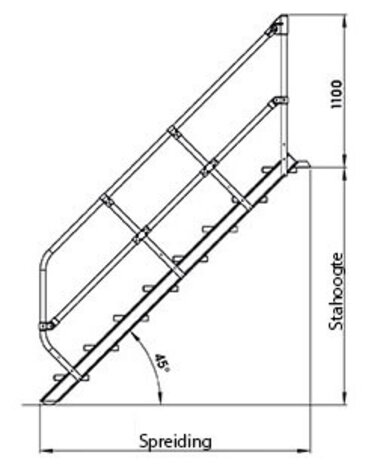 Munk Aluminium vaste trap 45°, 9 treden (1.000mm breed) Munk Aluminium vaste trap 45°, 9 treden (1.000mm breed)