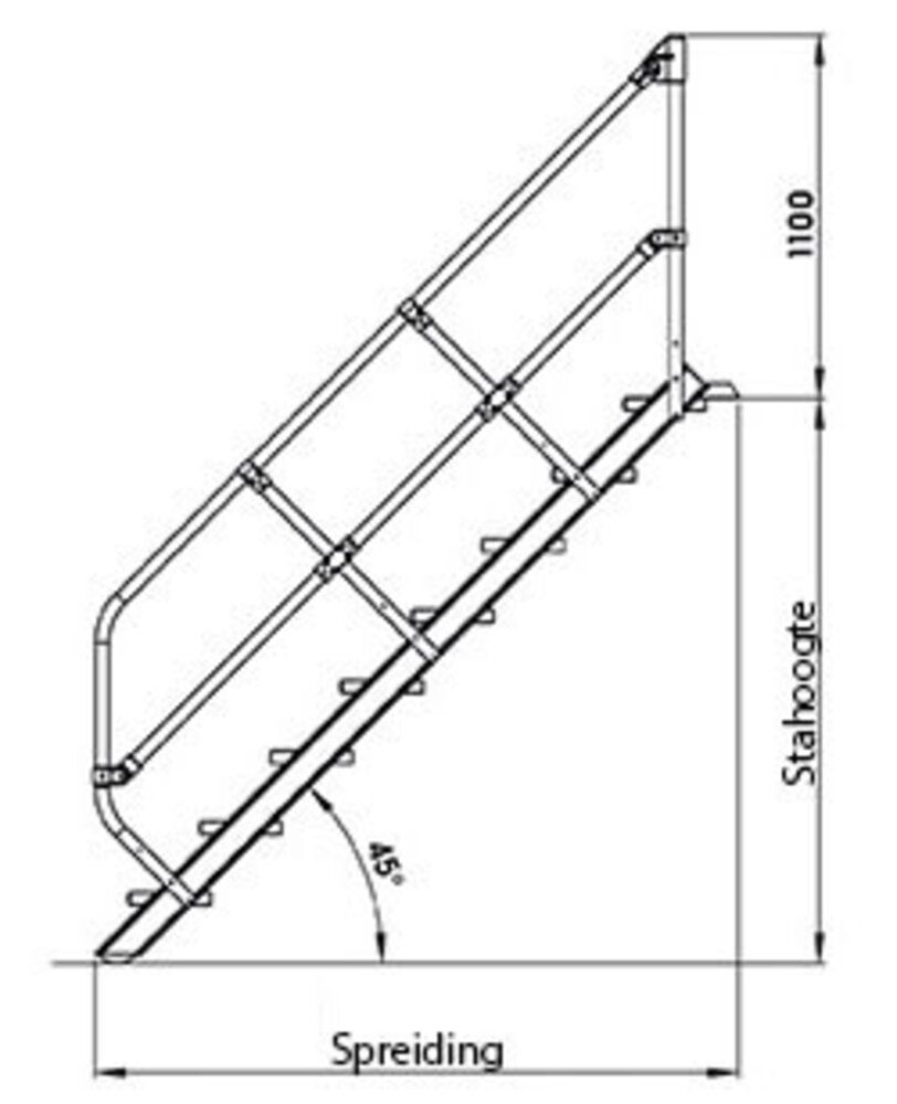 Munk Aluminium vaste trap 45°, 5 treden (1.000mm breed) Munk Aluminium vaste trap 45°, 5 treden (1.000mm breed)