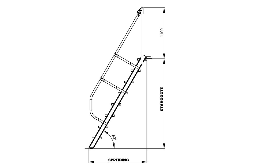 Aluminium vaste trap 60°, 9 treden (800mm breed)