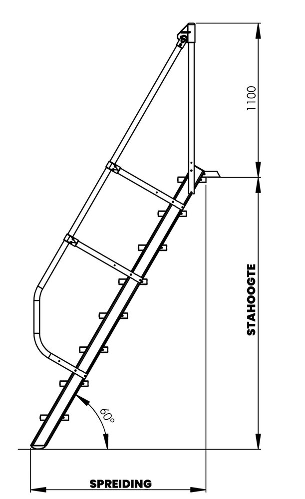 Munk Aluminium vaste trap 60°, 9 treden (800mm breed) Munk Aluminium vaste trap 60°, 9 treden (800mm breed)