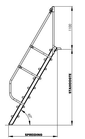 Roossien Aluminium vaste trap 60°, 14 treden (800mm breed) Roossien Aluminium vaste trap 60°, 14 treden (800mm breed)