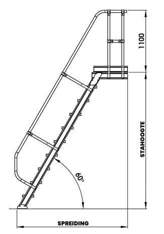 Roossien Vaste trap met platform 60°, 8 treden (600mm breed)