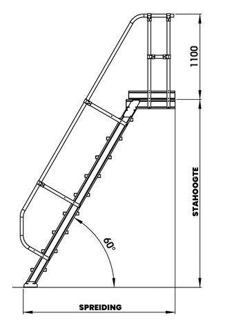 Roossien Vaste trap met platform 60°, 14 treden (800mm breed) Roossien Vaste trap met platform 60°, 14 treden (800mm breed)