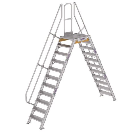 Roossien Aluminium brugtrap 2x11 treden (600mm), 60°