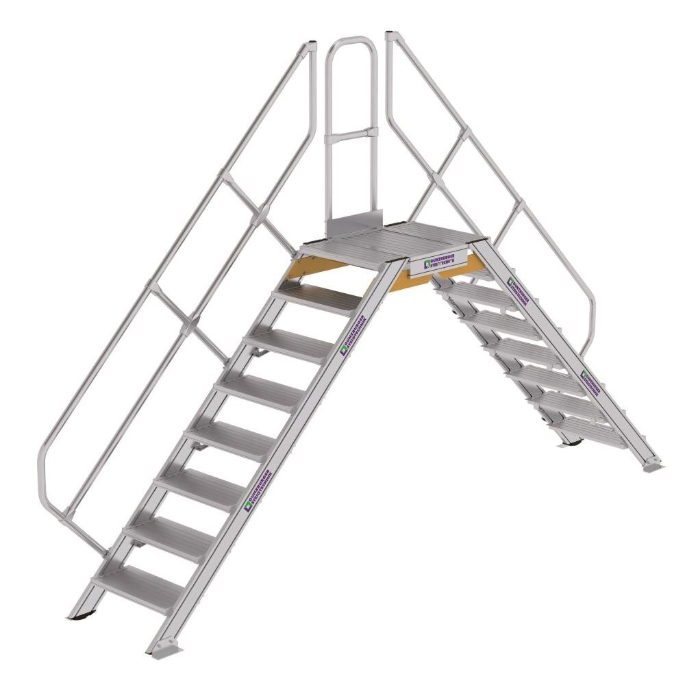 Roossien Aluminium brugtrap 2x8 treden (600mm), 45°