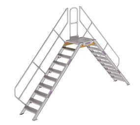 Roossien Aluminium brugtrap 2x10 treden (600mm), 45°