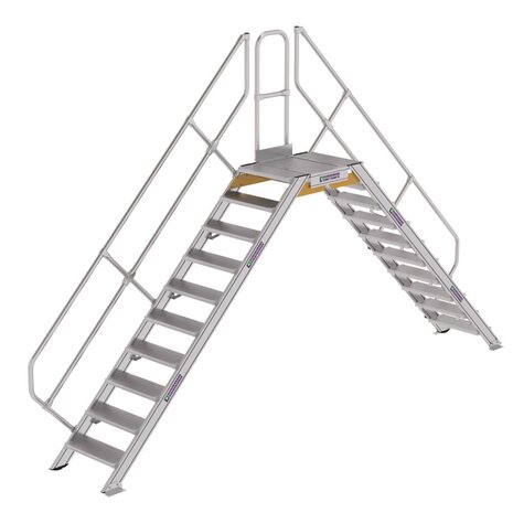 Roossien Aluminium brugtrap 2x10 treden (600mm), 45°