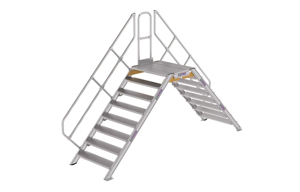 Aluminium brugtrap 45°, 2x8 treden (B=1.000mm)