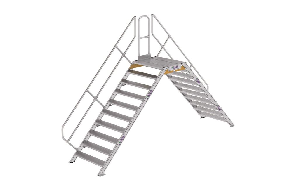 Aluminium brugtrap 45°, 2x10 treden (B=1.000mm)