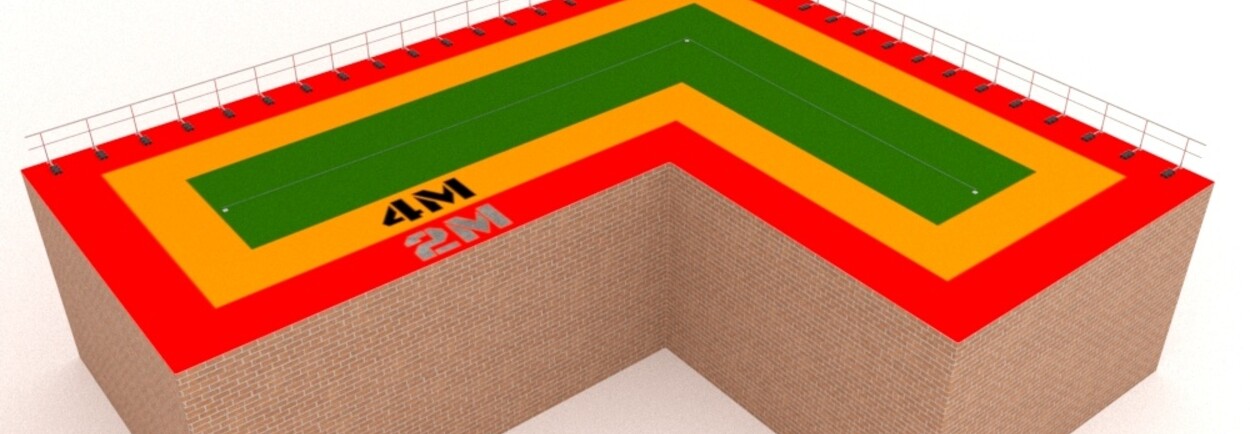 Werken in de veilige zone op een plat dak