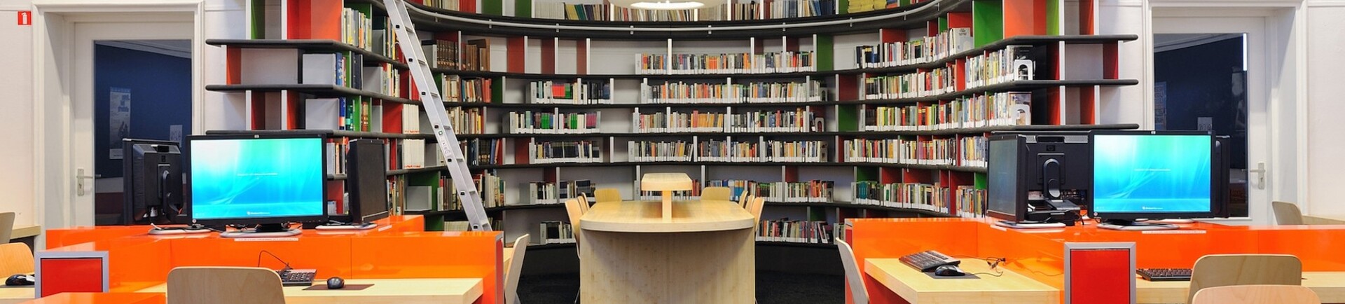 Boeken van de hoogste plank halen met de bibliotheekladder