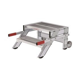 Roossien Verrijdbare plateautrap, 2 roostertreden en handgrepen (600mm breed)