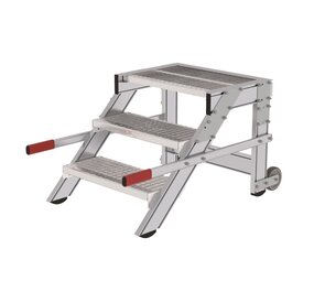 Roossien Verrijdbare plateautrap, 3 roostertreden en handgrepen (600mm breed)