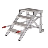 Roossien Verrijdbare plateautrap, 4 roostertreden en handgrepen (600mm breed)