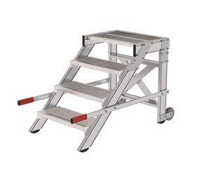 Munk Verrijdbare plateautrap, 4 roostertreden en handgrepen (600mm breed)
