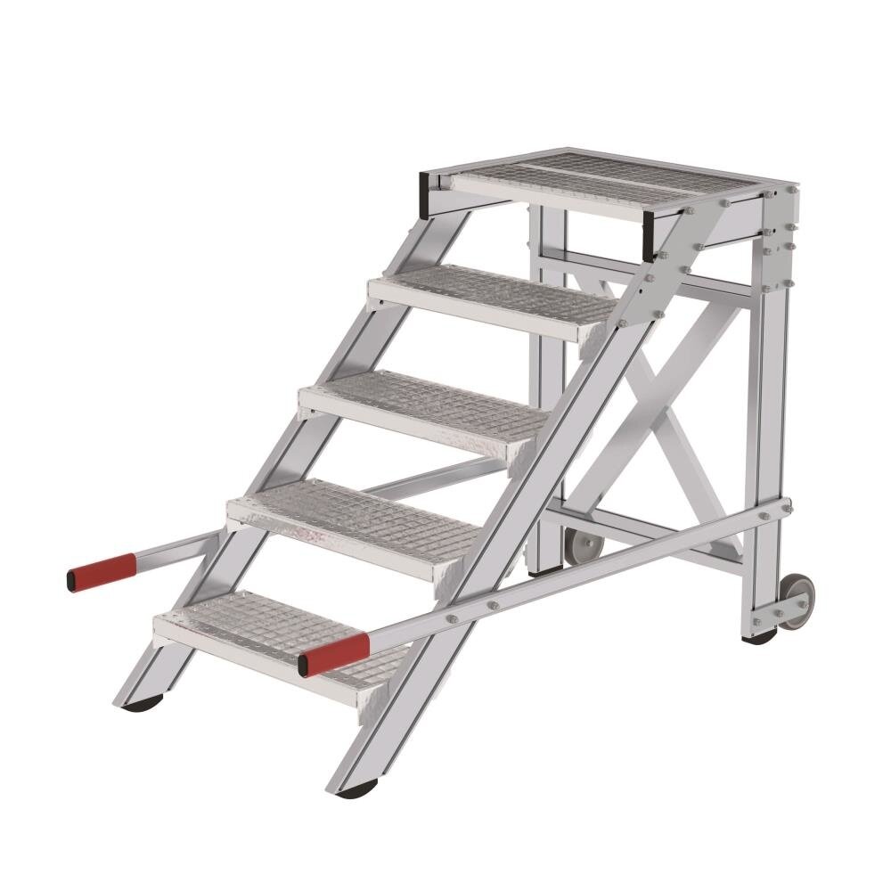 Roossien Verrijdbare plateautrap, 5 roostertreden en handgrepen (600mm breed)