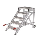 Munk Verrijdbare plateautrap, 5 roostertreden en handgrepen (600mm breed)