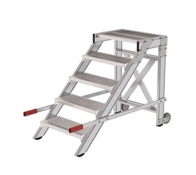 Roossien Verrijdbare plateautrap, 5 roostertreden en handgrepen (600mm breed)