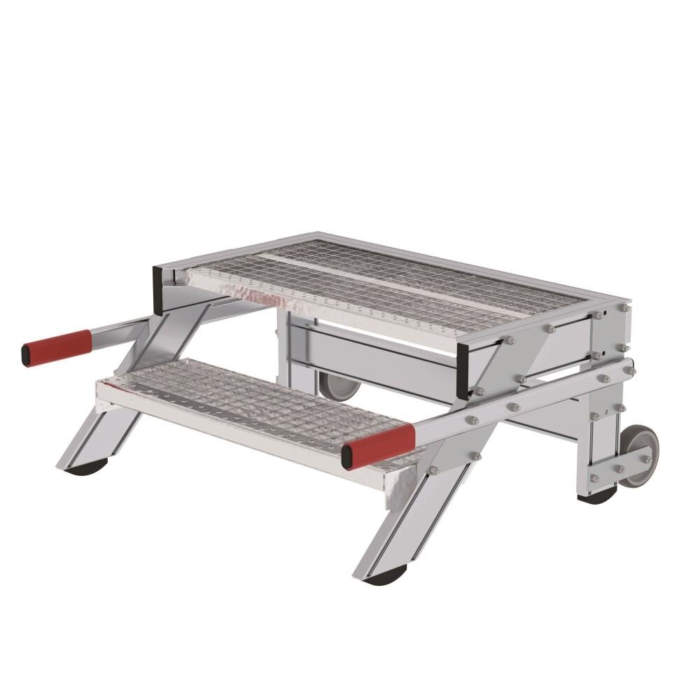 Munk Verrijdbare plateautrap, 2 roostertreden en handgrepen (800mm breed)
