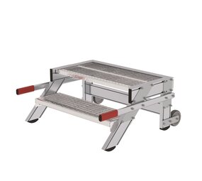 Munk Verrijdbare plateautrap, 2 roostertreden en handgrepen (800mm breed)