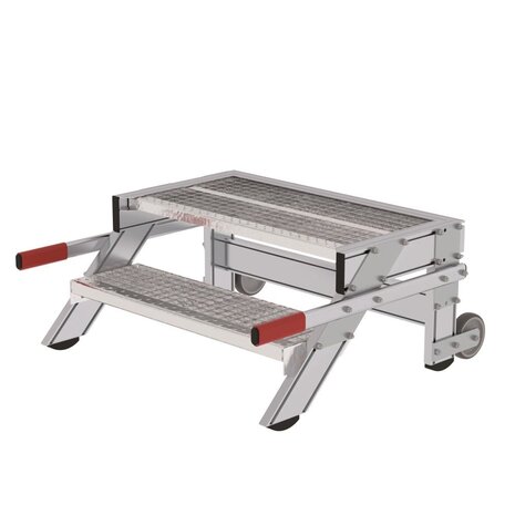 Roossien Verrijdbare plateautrap, 2 roostertreden en handgrepen (800mm breed)
