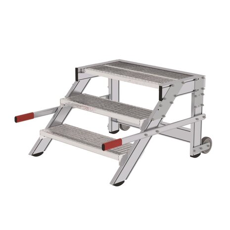 Roossien Verrijdbare plateautrap, 3 roostertreden en handgrepen (800mm breed)
