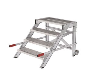Roossien Verrijdbare plateautrap, 4 roostertreden en handgrepen (800mm breed)