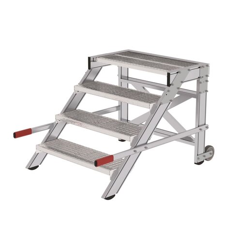 Roossien Verrijdbare plateautrap, 4 roostertreden en handgrepen (800mm breed)