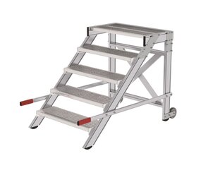 Munk Verrijdbare plateautrap, 5 roostertreden en handgrepen (800mm breed)