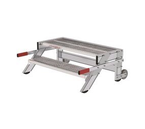 Roossien Verrijdbare plateautrap, 2 roostertreden en handgrepen (1.000mm breed)