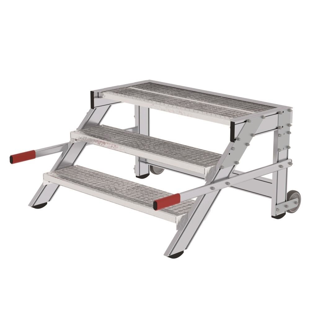 Roossien Verrijdbare plateautrap, 3 roostertreden en handgrepen (1.000mm breed)