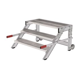 Roossien Verrijdbare plateautrap, 3 roostertreden en handgrepen (1.000mm breed)