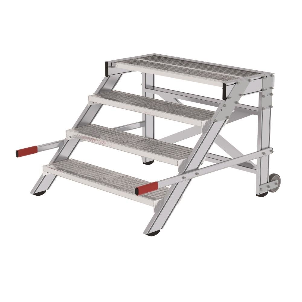 Roossien Verrijdbare plateautrap, 4 roostertreden en handgrepen (1.000mm breed)