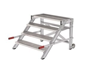 Roossien Verrijdbare plateautrap, 4 roostertreden en handgrepen (1.000mm breed)