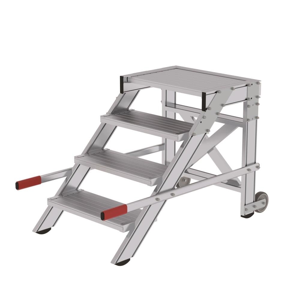 Roossien Verrijdbare plateautrap, 4 treden en handgrepen (600mm breed)