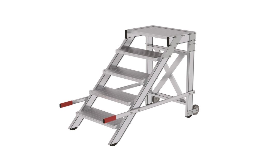Verrijdbare plateautrap, 5 treden en handgrepen (600mm breed)