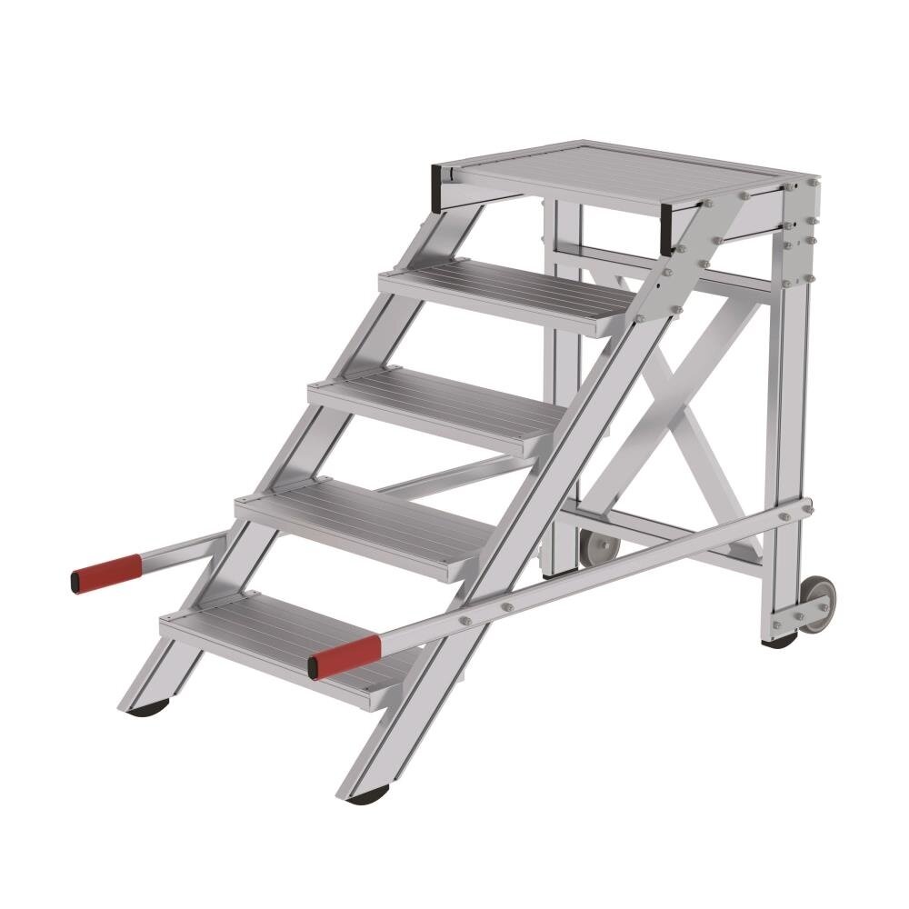 Roossien Verrijdbare plateautrap, 5 treden en handgrepen (600mm breed)