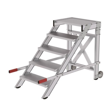 Roossien Verrijdbare plateautrap, 5 treden en handgrepen (600mm breed)
