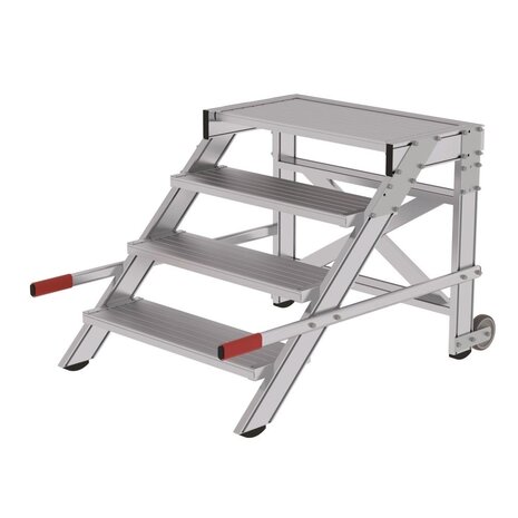 Roossien Verrijdbare plateautrap, 4 treden en handgrepen (800mm breed)