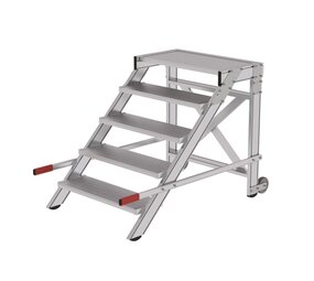 Roossien Verrijdbare plateautrap, 5 treden en handgrepen (800mm breed)