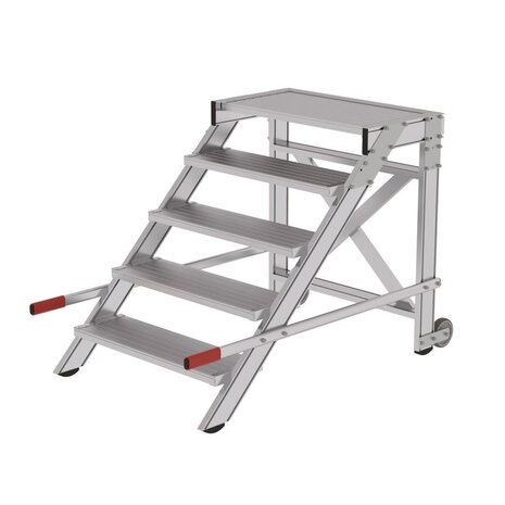 Roossien Verrijdbare plateautrap, 5 treden en handgrepen (800mm breed)