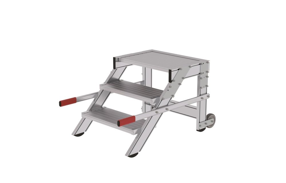 Verrijdbare plateautrap, 3 treden en handgrepen (600mm breed)