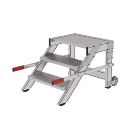 Roossien Verrijdbare plateautrap, 3 treden en handgrepen (600mm breed)