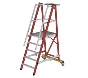 Munk Kunststof verrijdbare platformtrap 5 treden, vouwbaar Munk Kunststof verrijdbare platformtrap 5 treden, vouwbaar