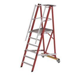 Roossien Kunststof verrijdbare platformtrap 6 treden, vouwbaar