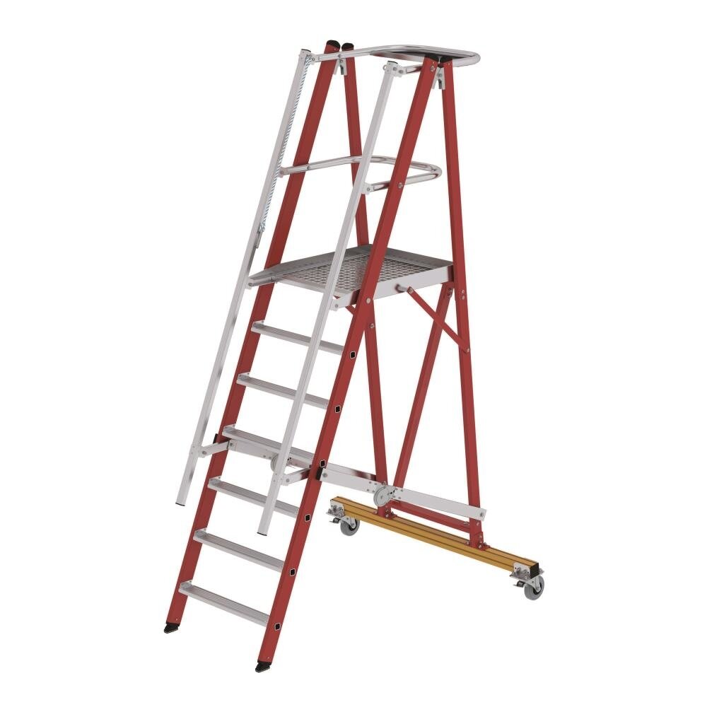 Roossien Kunststof verrijdbare platformtrap 7 treden, vouwbaar