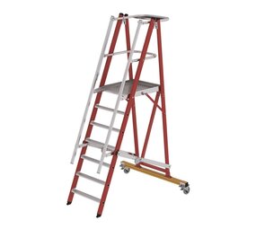 Munk Kunststof verrijdbare platformtrap 7 treden, vouwbaar Munk Kunststof verrijdbare platformtrap 7 treden, vouwbaar