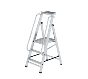 Munk Aluminium platformtrap met leuning en plateau, 3 treden