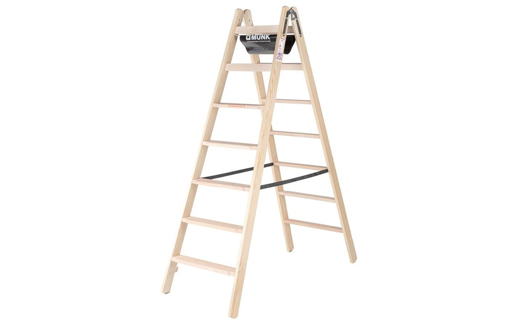 Houten dubbele trapladder, 2x7 treden